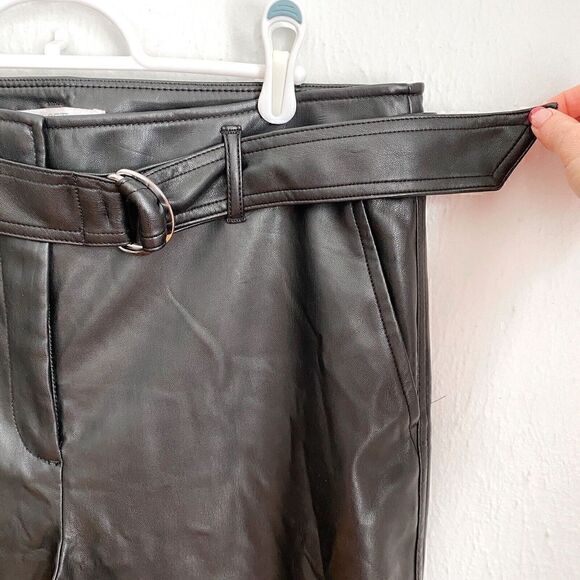 ANN TAYLOR LOFT BELTED SLIM TAPER PANTS BLACK Faux Leather Women’s 12 Belted - Picture 5 of 9